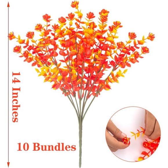 Artificial Fall Flowers,Fake Outdoor UV Resistant Autumn Plants for Home Kitchen - Picture 5 of 7